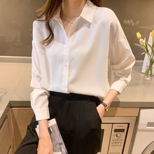 Load image into Gallery viewer, 2021 Spring Women Chiffon Shirt Fashion Casual Turtleneck Long Sleeve Solid Color Blouses Loose Casual Tops