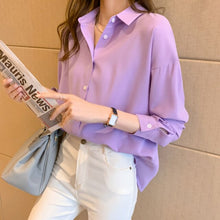 Load image into Gallery viewer, 2021 Spring Women Chiffon Shirt Fashion Casual Turtleneck Long Sleeve Solid Color Blouses Loose Casual Tops