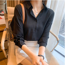 Load image into Gallery viewer, 2021 Spring Women Chiffon Shirt Fashion Casual Turtleneck Long Sleeve Solid Color Blouses Loose Casual Tops