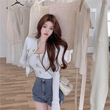 Load image into Gallery viewer, 2021 Spring Women Fashion Two-Piece Set Golden Button Single Breasted Knitted Top Cardigan + Sexy Vest Suit