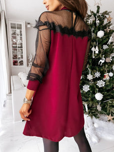 2021 Spring Women Vintage Lace Patchwork Straight Dress Elegant Long Sleeve Mini Sexy Dresses Casual Women Office Lady Dress