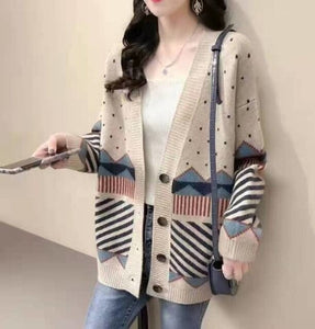 2021 Spring and Autumn New Knitted Cardigan Loose Retro Wool