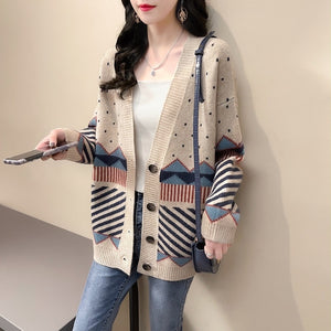 2021 Spring and Autumn New Knitted Cardigan Loose Retro Wool