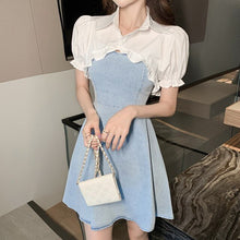 Load image into Gallery viewer, 2021 Summer 2-Piece Set Fashion Short Ruffles Blouse And  Suspenders Denim A-Line Dress Women Female Suit