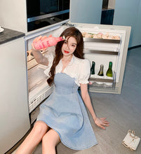 Load image into Gallery viewer, 2021 Summer 2-Piece Set Fashion Short Ruffles Blouse And  Suspenders Denim A-Line Dress Women Female Suit