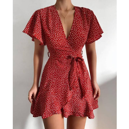 2021 Summer Autumn New V-neck Ruffle Party Long Beach Bodycon Casual Dress Elegant Printing Ladies Dresses Vintage Gothic Boho