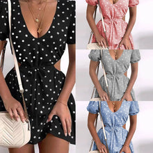 Load image into Gallery viewer, 2021 Summer Autumn Women&#39;s New Polka Dot Skirt V-neck Short Sleeve Sexy Party Beach Bodycon Dress Elegant Women Ladies Dresses