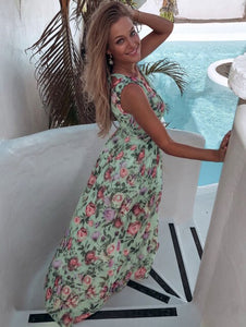 2021 Summer Boho Sexy Print Floral Beach Peplum Strap Tank Long Maxi Dress For Women Sundress Designer Party Dresses Plus Size