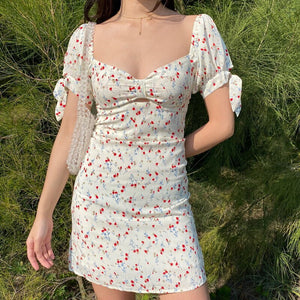 2021 Summer Boho Square Collar Floral Print Mini Sexy White Dress Women Puff Sleeve Y2k Bodycon Party Beach Blue Plus Size Dress