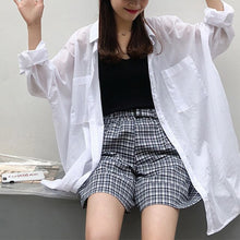 Load image into Gallery viewer, 2021 Summer Chiffon Blouses Female Solid Long Sleeve Pockets Button Thin Top Casual Loose Fashion All-match White Women&#39;s Blouse