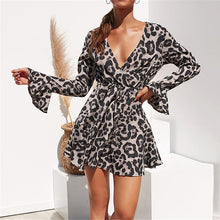 Load image into Gallery viewer, 2021 Summer Chiffon Dress Women Leopard Print Boho Beach Dresses Casual Ruffle Long Sleeve A-line Mini Party Dress Vestidos