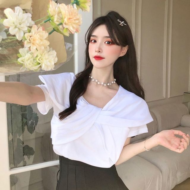 2021 Summer Elegant Casual Blouses Women Bow Whtie Korean Fashion Designer Clothing Short Sleeve Sweet Japanese Fit Chic Shirts