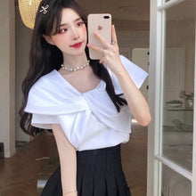 Load image into Gallery viewer, 2021 Summer Elegant Casual Blouses Women Bow Whtie Korean Fashion Designer Clothing Short Sleeve Sweet Japanese Fit Chic Shirts