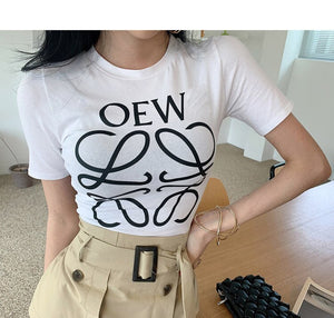 2021 Summer Elegant Two Piece Set Women Korean White Short Sleeve Letter T-Shirt Top + High Waist OL Bodycon Skirts Casual Suit