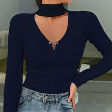 Load image into Gallery viewer, 2021 Summer Fashion New Sexy Beautiful Temperament Personality Big V Neck Solid Color Slim Long Sleeved Women&#39;s Top