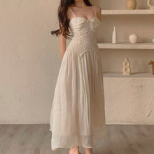Load image into Gallery viewer, 2021 Summer Fashion New Solid Color Sexy Dress Women&#39;s White Sling Halter Lace Stitching Shrink Waist Slim Vintage Robe Vestidos