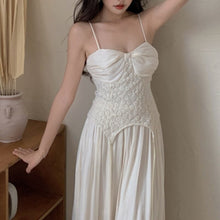 Load image into Gallery viewer, 2021 Summer Fashion New Solid Color Sexy Dress Women&#39;s White Sling Halter Lace Stitching Shrink Waist Slim Vintage Robe Vestidos