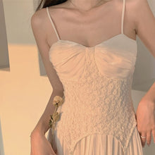 Load image into Gallery viewer, 2021 Summer Fashion New Solid Color Sexy Dress Women&#39;s White Sling Halter Lace Stitching Shrink Waist Slim Vintage Robe Vestidos
