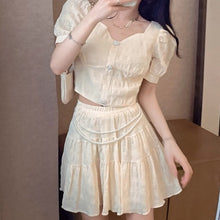 Load image into Gallery viewer, 2021 Summer Fashion Sweet Short Short Sleeve Crop Top+ Elastic Pleated Mini Skirts Fried Street Wild 2 Piece Sets Womens Outfits