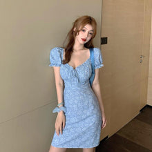 Load image into Gallery viewer, 2021 Summer Female New Style French Waist Sweet Puff Sleeve A-Line Skirt Floral Dress Sun Skirt Casual Wear Beach Outing Skirt