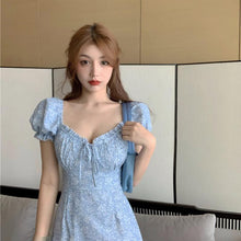 Load image into Gallery viewer, 2021 Summer Female New Style French Waist Sweet Puff Sleeve A-Line Skirt Floral Dress Sun Skirt Casual Wear Beach Outing Skirt