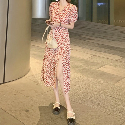 2021 Summer Flower Sweet Dress Women Party Sexy Bodycon Elegant Split Boho Dress Female Beach Outing High Waist Casual Sundress