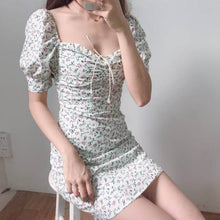 Load image into Gallery viewer, 2021 Summer French Boho Floral Print Tie Neck Mini Sexy White Women Dress Elegant Puff Sleeve Y2k Casual Party Beach Light Robe