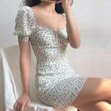 Load image into Gallery viewer, 2021 Summer French Boho Floral Print Tie Neck Mini Sexy White Women Dress Elegant Puff Sleeve Y2k Casual Party Beach Light Robe