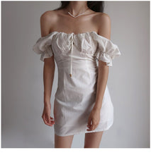 Load image into Gallery viewer, 2021 Summer French Retro Boho Slash Neck Mini Sexy White Women Dress Elegant Puff Sleeve Y2k Casual Party Beach Light Dress Robe