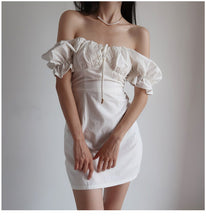Load image into Gallery viewer, 2021 Summer French Retro Boho Slash Neck Mini Sexy White Women Dress Elegant Puff Sleeve Y2k Casual Party Beach Light Dress Robe