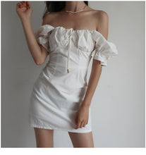Load image into Gallery viewer, 2021 Summer French Retro Boho Slash Neck Mini Sexy White Women Dress Elegant Puff Sleeve Y2k Casual Party Beach Light Dress Robe