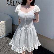 Load image into Gallery viewer, 2021 Summer Holiday Beach Spaghetti Strap Dresses Women Buttons Fashion Ruffles White Black Mini Robe Vestidos Vestido De Mujer