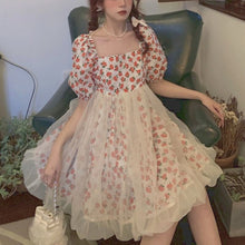 Load image into Gallery viewer, 2021 Summer Kawaii Floral Dress Women Vintage Sweet Cute Fairy Print Mini Dress Japanese Pretty Princess Gauze Puff Sleeve Dress