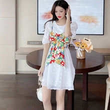 Load image into Gallery viewer, 2021 Summer Korean New Fashion White Chiffon Vintage Dress Fake Two-piece Bowknot Short Sleeve Sexy Party Mini Dress