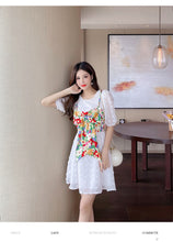 Load image into Gallery viewer, 2021 Summer Korean New Fashion White Chiffon Vintage Dress Fake Two-piece Bowknot Short Sleeve Sexy Party Mini Dress