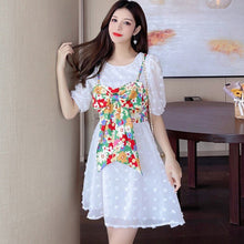 Load image into Gallery viewer, 2021 Summer Korean New Fashion White Chiffon Vintage Dress Fake Two-piece Bowknot Short Sleeve Sexy Party Mini Dress