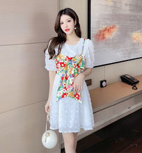 Load image into Gallery viewer, 2021 Summer Korean New Fashion White Chiffon Vintage Dress Fake Two-piece Bowknot Short Sleeve Sexy Party Mini Dress