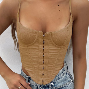 2021 Summer New Arrival White Sexy Tank Top for Women Solid Corduroy Crop Tops Camisole Casual Sleeveless Short T Shirt Brown