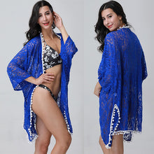 Load image into Gallery viewer, 2021 Summer New Blue Camellia Cardigan Blouse Sexy Lace Quarter Sleeve Women