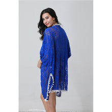 Load image into Gallery viewer, 2021 Summer New Blue Camellia Cardigan Blouse Sexy Lace Quarter Sleeve Women