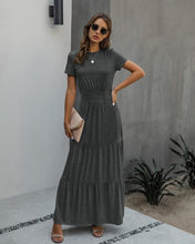 Load image into Gallery viewer, 2021 Summer New Casual Maxi Dress Women Elegant O Neck Short Sleeve Solid Draped Hight Waist Ruffle Party Dressses Robe Vestidos
