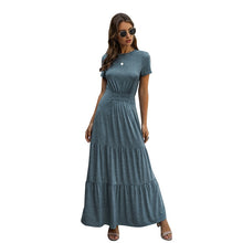 Load image into Gallery viewer, 2021 Summer New Casual Maxi Dress Women Elegant O Neck Short Sleeve Solid Draped Hight Waist Ruffle Party Dressses Robe Vestidos