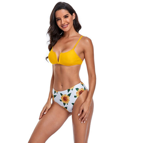 2021 Summer New Fashion High Waist Bikini Bifurcated Print Sexy Swimsuit Women Suit