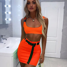 Load image into Gallery viewer, 2021 Summer New Fashion Suit Exposed Umbilical Short School Bag Buckle Camisole Belt Skirt Sportswear Women