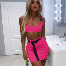 Load image into Gallery viewer, 2021 Summer New Fashion Suit Exposed Umbilical Short School Bag Buckle Camisole Belt Skirt Sportswear Women