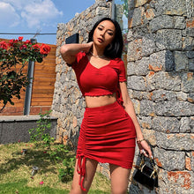 Load image into Gallery viewer, 2021 Summer New Fashion Suit Ultra Short Pleated Two-Piece High Waist Skirt Solid Color