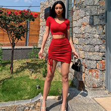 Load image into Gallery viewer, 2021 Summer New Fashion Suit Ultra Short Pleated Two-Piece High Waist Skirt Solid Color
