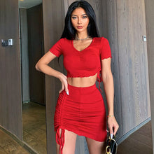 Load image into Gallery viewer, 2021 Summer New Fashion Suit Ultra Short Pleated Two-Piece High Waist Skirt Solid Color