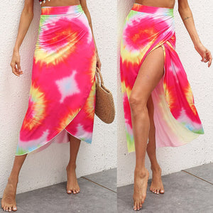 2021 Summer New Fashion Tie-Dye Color Matching Printed Lace-Up Skirt One-Piece