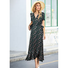 Load image into Gallery viewer, 2021 Summer New Fashion Women&#39;s Explosive Style V-Neck Irregular Lotus Leaf Dress Fishtail Floral Dress